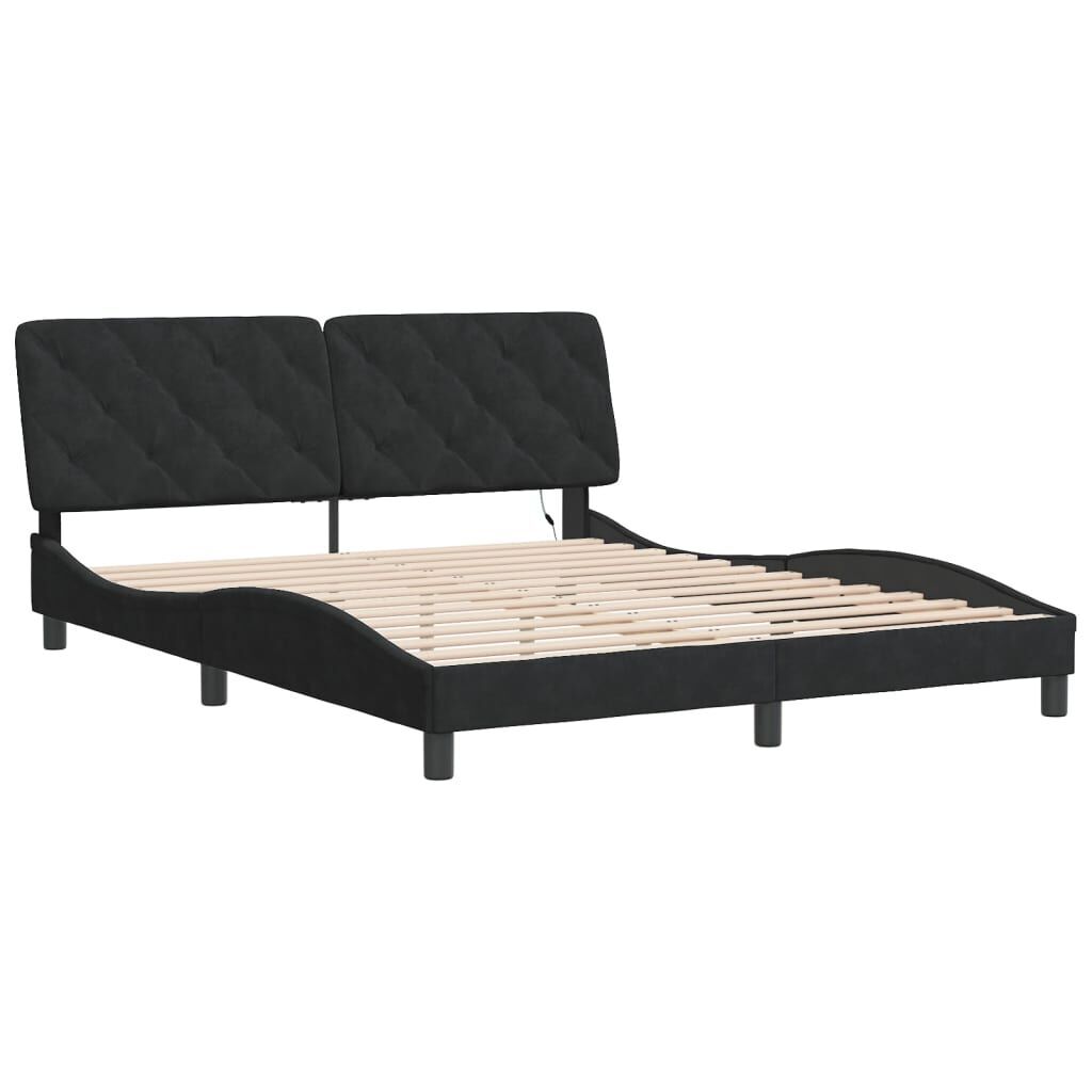 Bed Frame with LED without Mattress Black 152x203 cm Queen Velvet Price