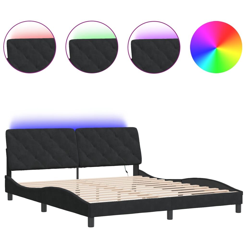 Bed Frame with LED without Mattress Black 183x203 cm King Velvet Price