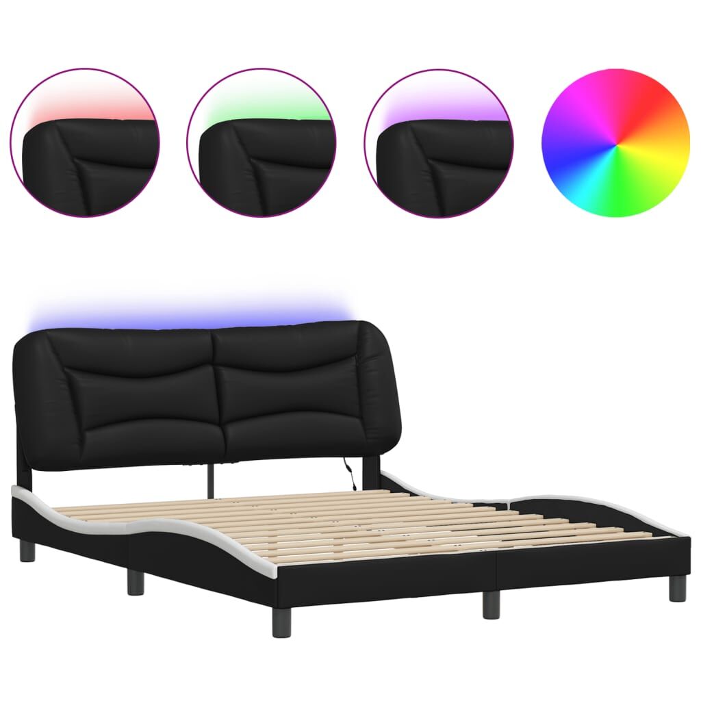 Bed Frame with LED without Mattress Black and White 152x203 cm Queen Price