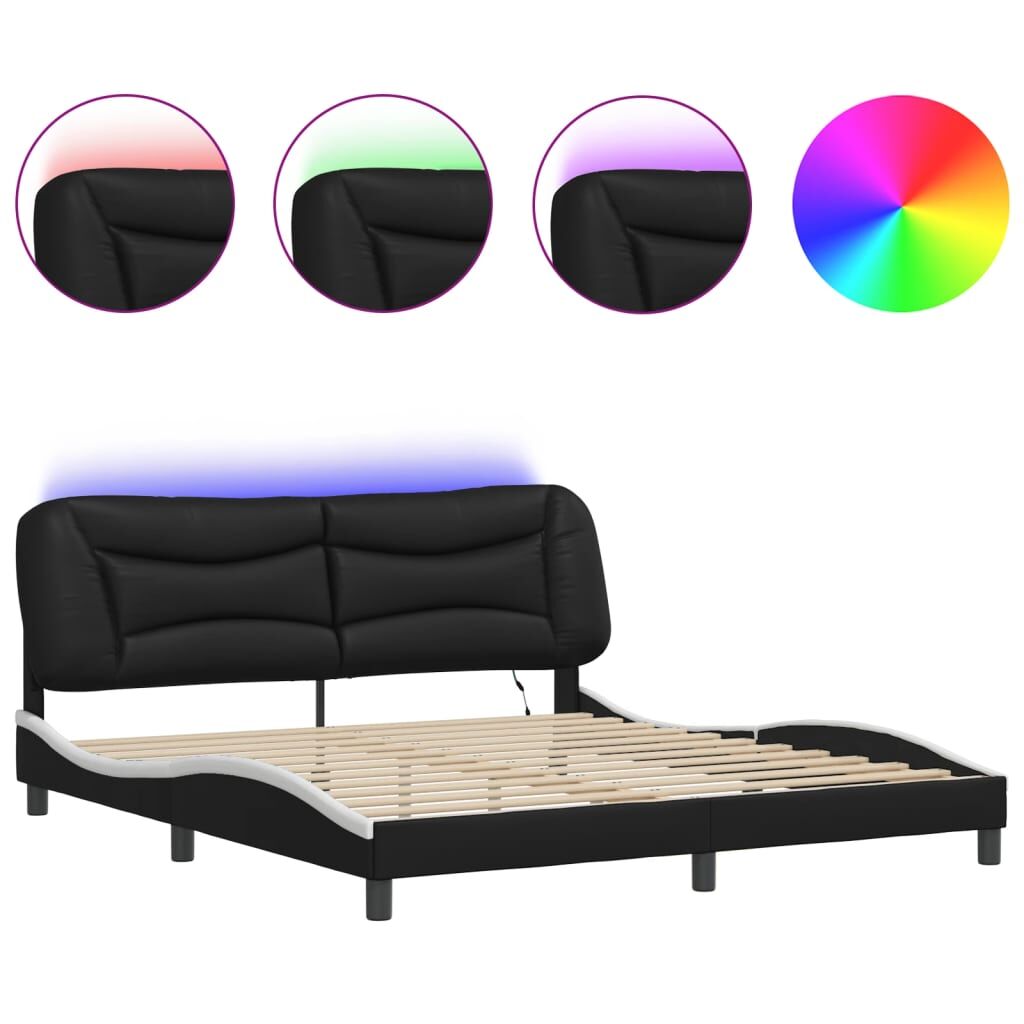 Bed Frame with LED without Mattress Black and White 183x203 cm King Price