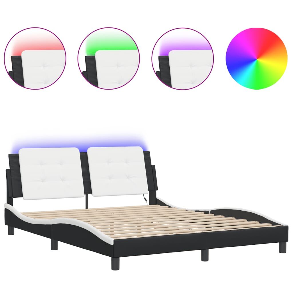 Bed Frame with LED without Mattress Black and White 152x203 cm Queen Price