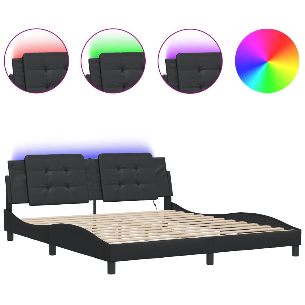 Bed Frame with LED without Mattress Black 183x203 cm King Price