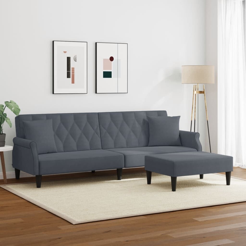 2-Seater Sofa Bed with Pillows and Footstool Dark Grey Velvet Price