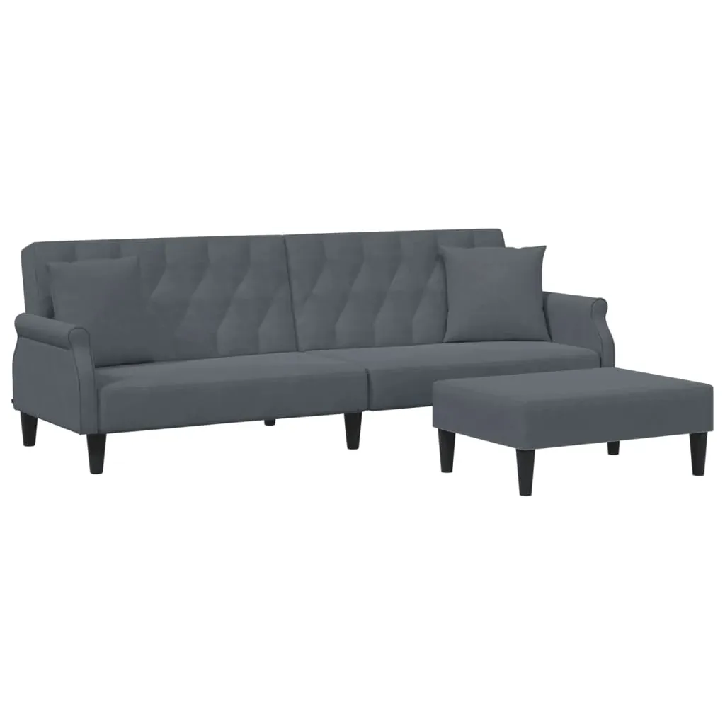 2-Seater Sofa Bed with Pillows and Footstool Dark Grey Velvet Price