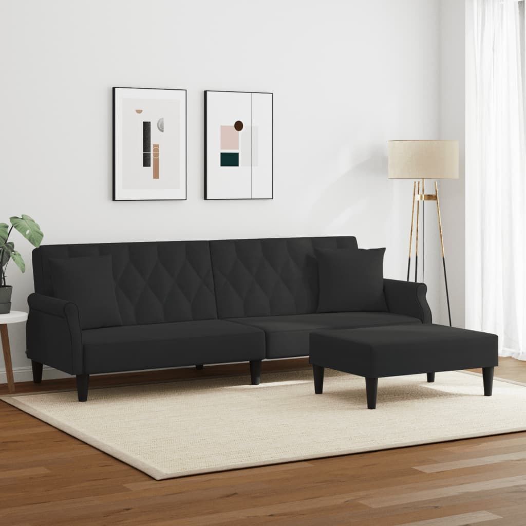 2-Seater Sofa Bed with Pillows and Footstool Black Velvet Price
