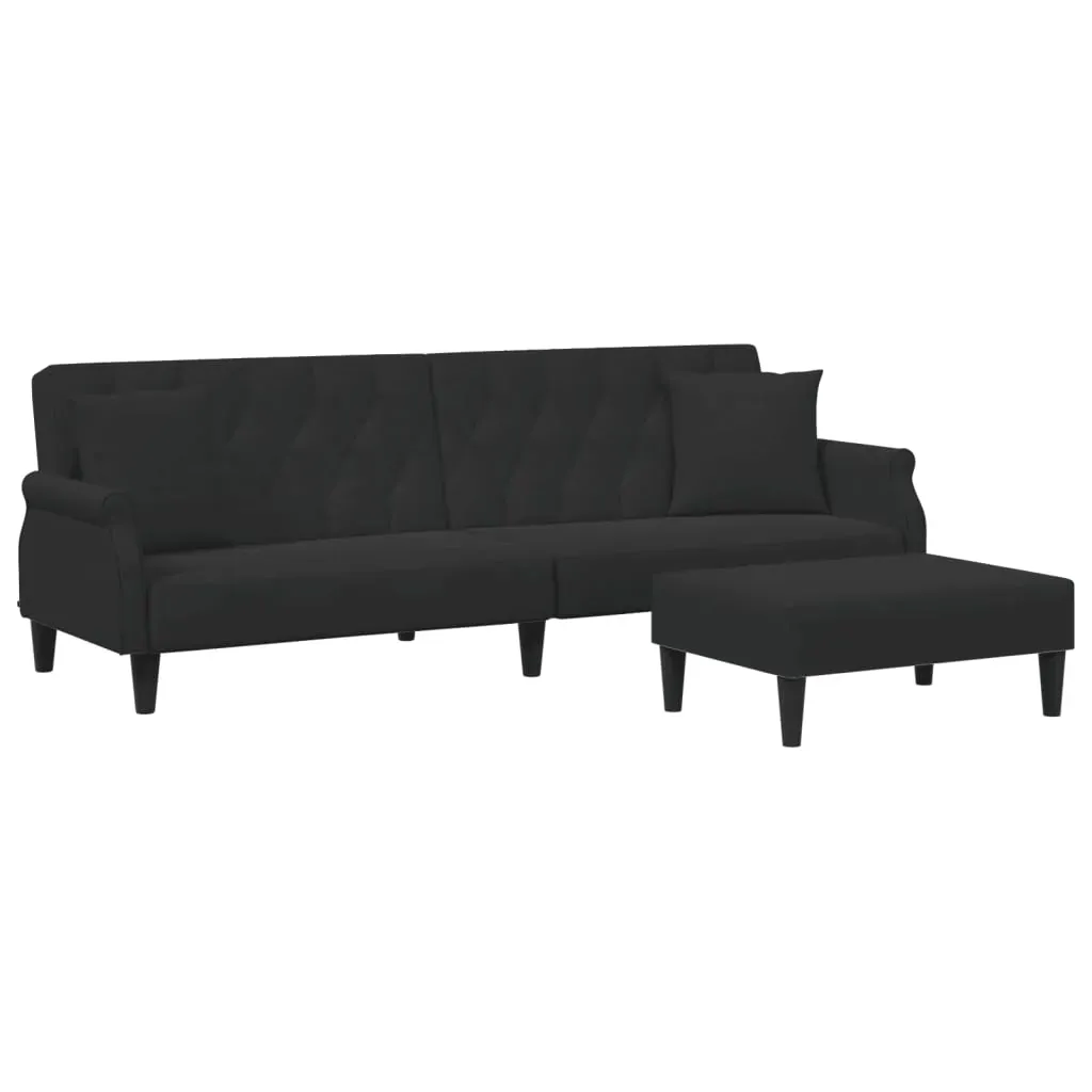 2-Seater Sofa Bed with Pillows and Footstool Black Velvet Price