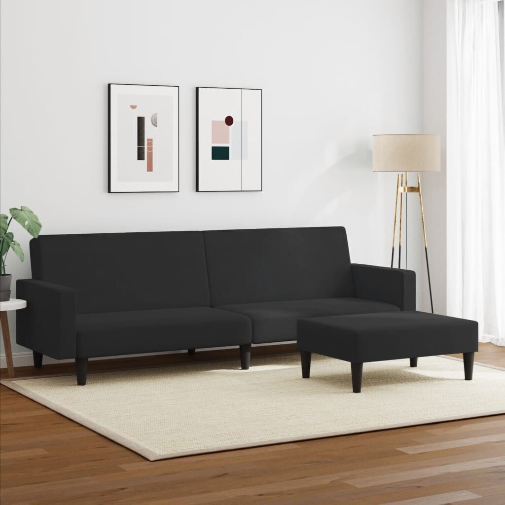 2-Seater Sofa Bed with Footstool Black Velvet Price