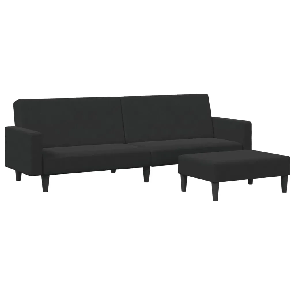 2-Seater Sofa Bed with Footstool Black Velvet Price