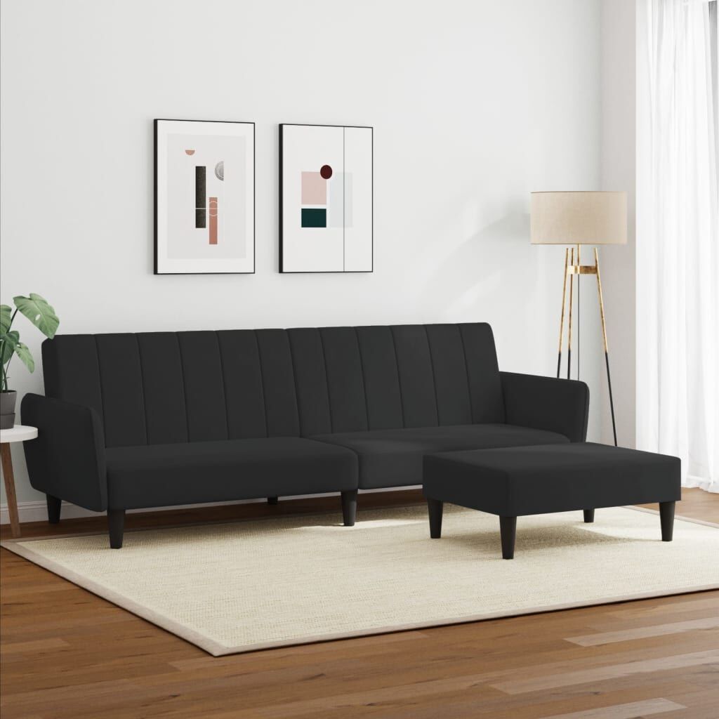 2-Seater Sofa Bed with Footstool Black Velvet Price