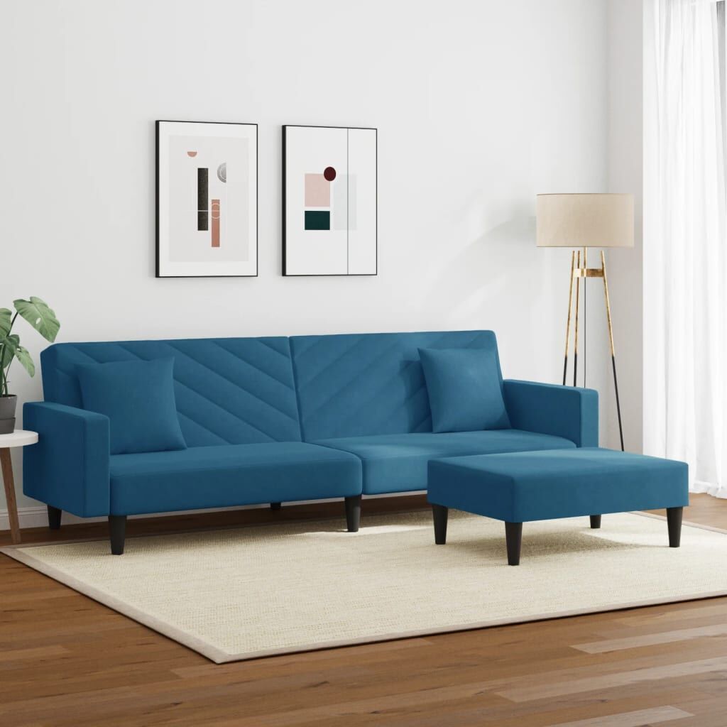 2 Piece Sofa Set with Pillows Blue Velvet Price