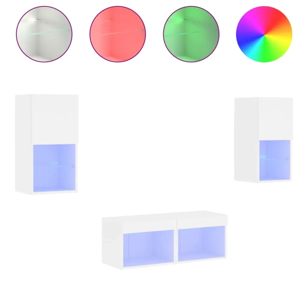4 Piece TV Wall Cabinets with LED Lights White Price