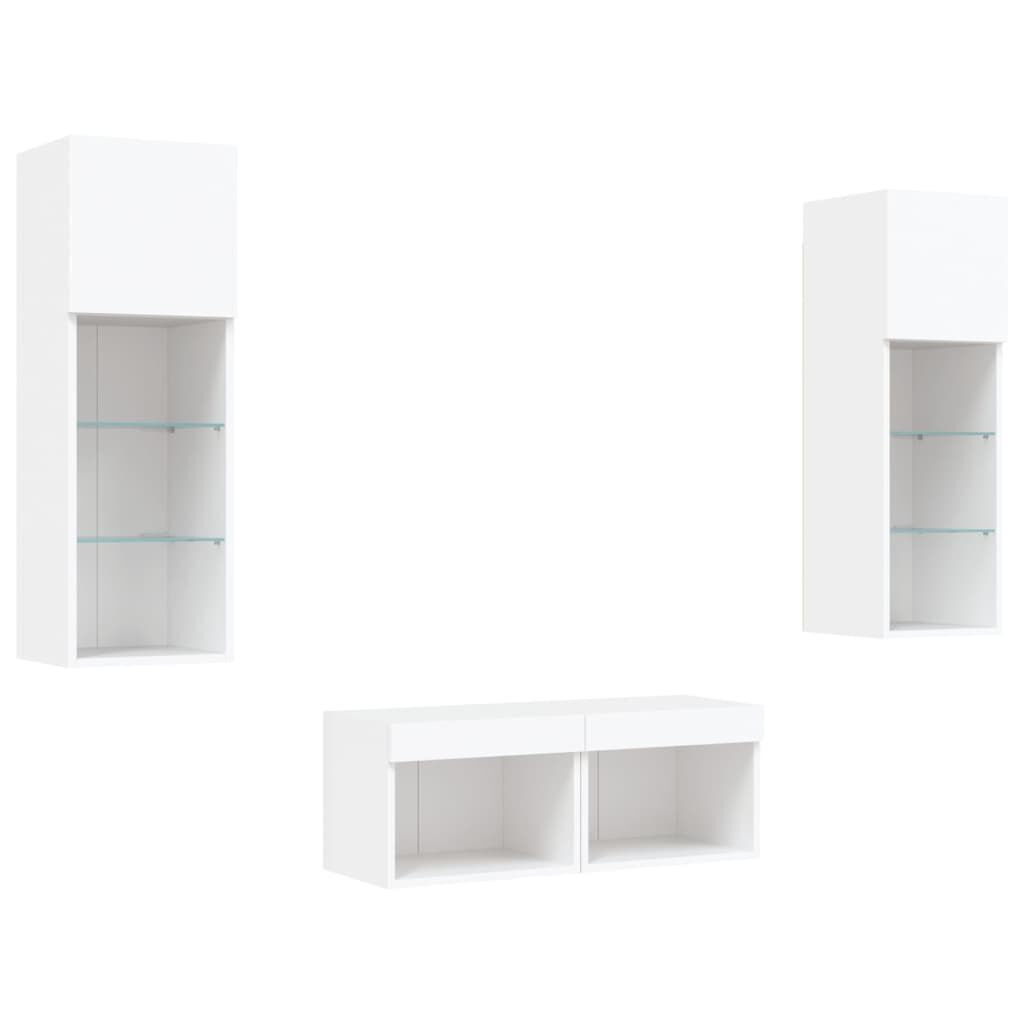 4 Piece TV Wall Cabinets with LED Lights White Price
