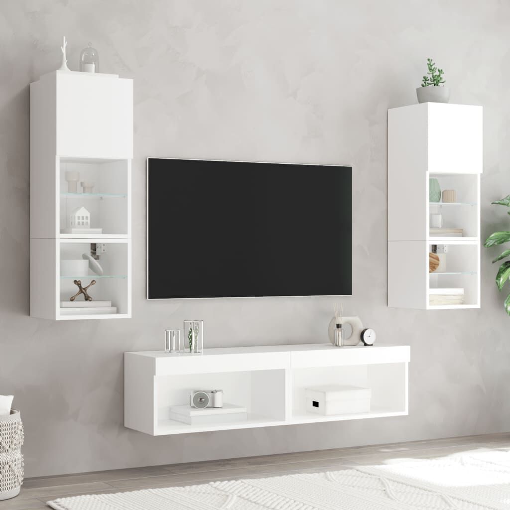 6 Piece TV Wall Units with LED White Engineered Wood Price