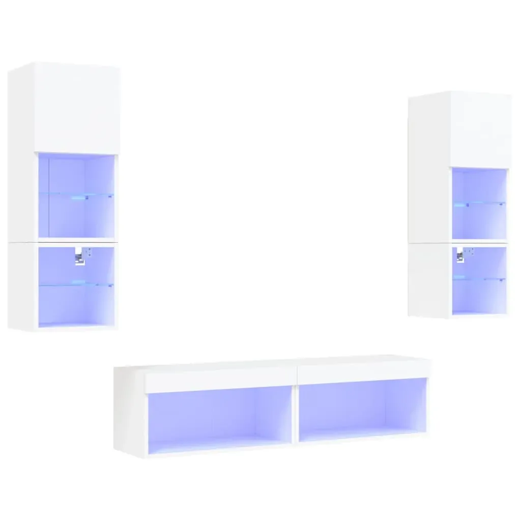 6 Piece TV Wall Units with LED White Engineered Wood Price