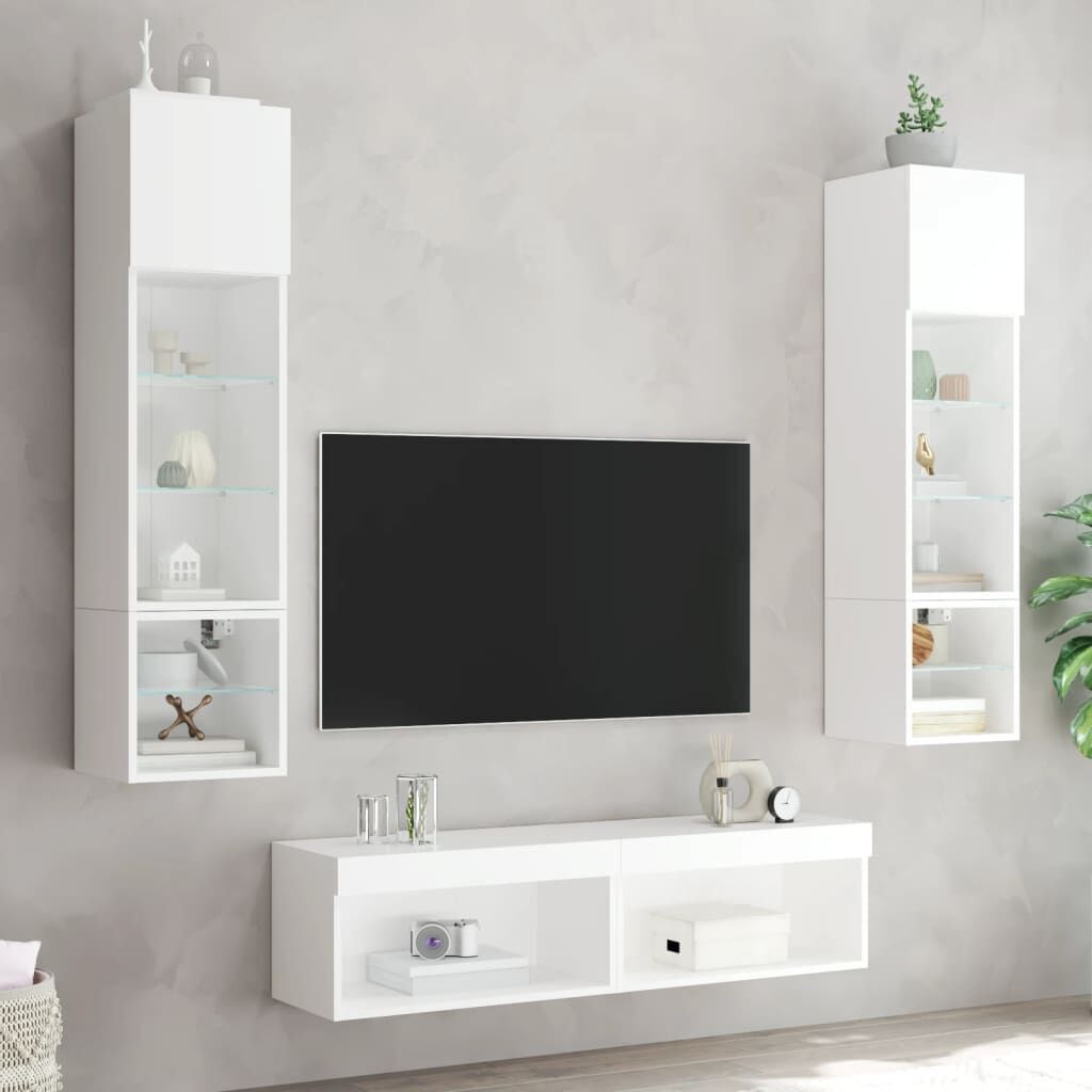6 Piece TV Wall Units with LED White Engineered Wood Price