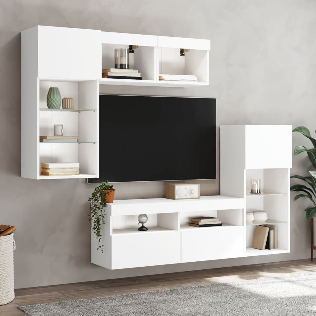 5 Piece TV Wall Units with LED White Engineered Wood Price