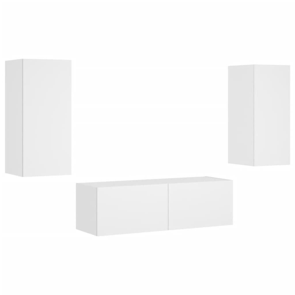 3 Piece TV Wall Cabinets with LED Lights White Price