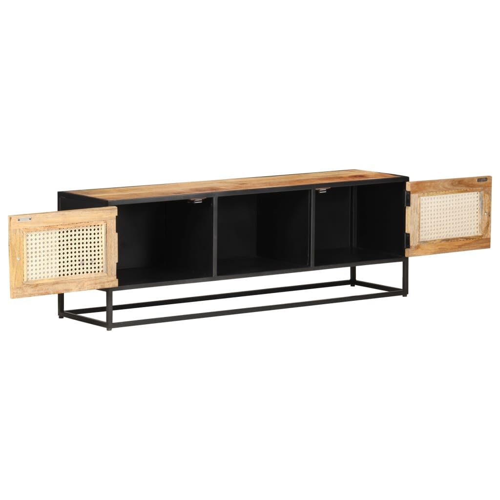 TV Cabinet 120x30x40 cm Rough Mango Wood and Natural Cane Price