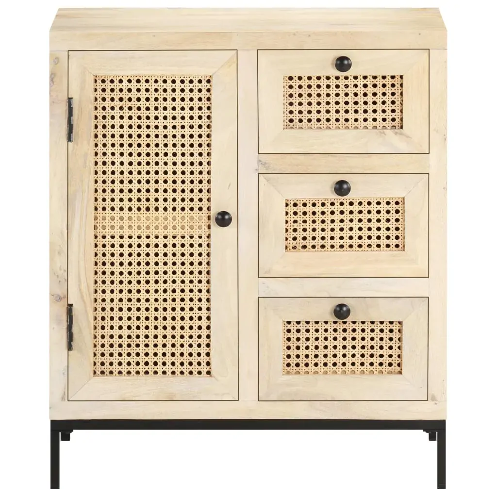 Sideboard 60x35x70 cm Solid Mango Wood and Natural Cane Price