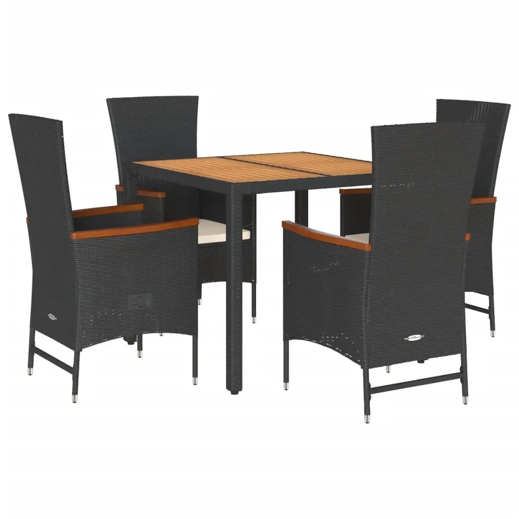 5 Piece Garden Dining Set with Cushions Black Poly Rattan Price