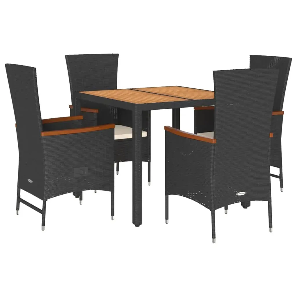 5 Piece Garden Dining Set with Cushions Black Poly Rattan Price