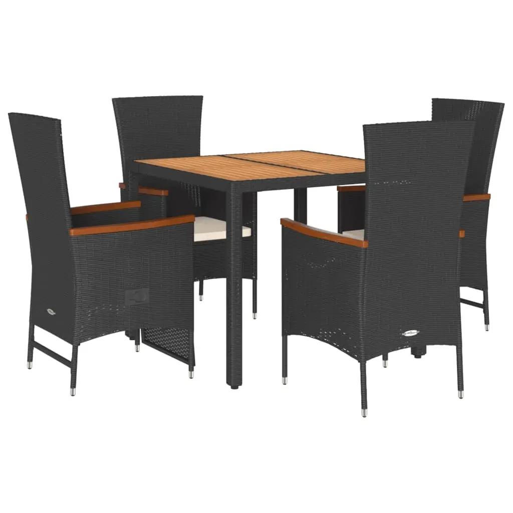 5 Piece Garden Dining Set with Cushions Black Poly Rattan Price