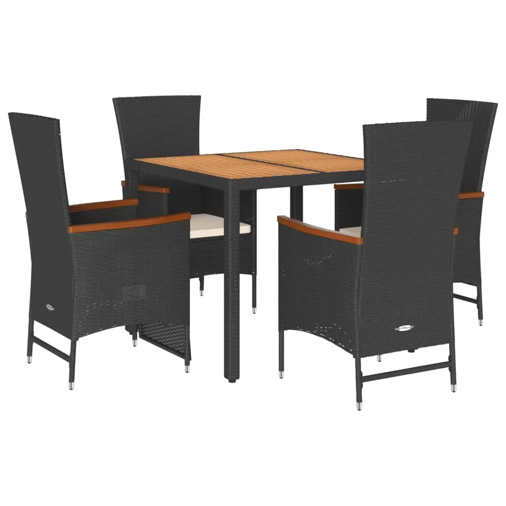 5 Piece Garden Dining Set with Cushions Black Poly Rattan Price