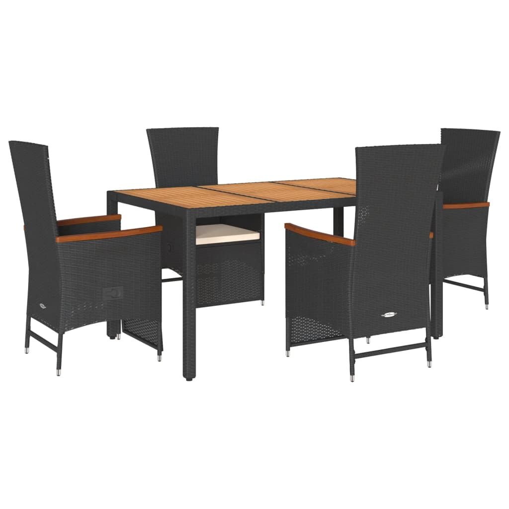 5 Piece Garden Dining Set with Cushions Black Poly Rattan Price