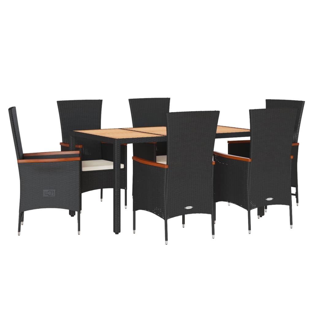 7 Piece Garden Dining Set with Cushions Black Poly Rattan Price