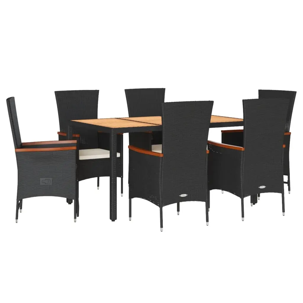 7 Piece Garden Dining Set with Cushions Black Poly Rattan Price