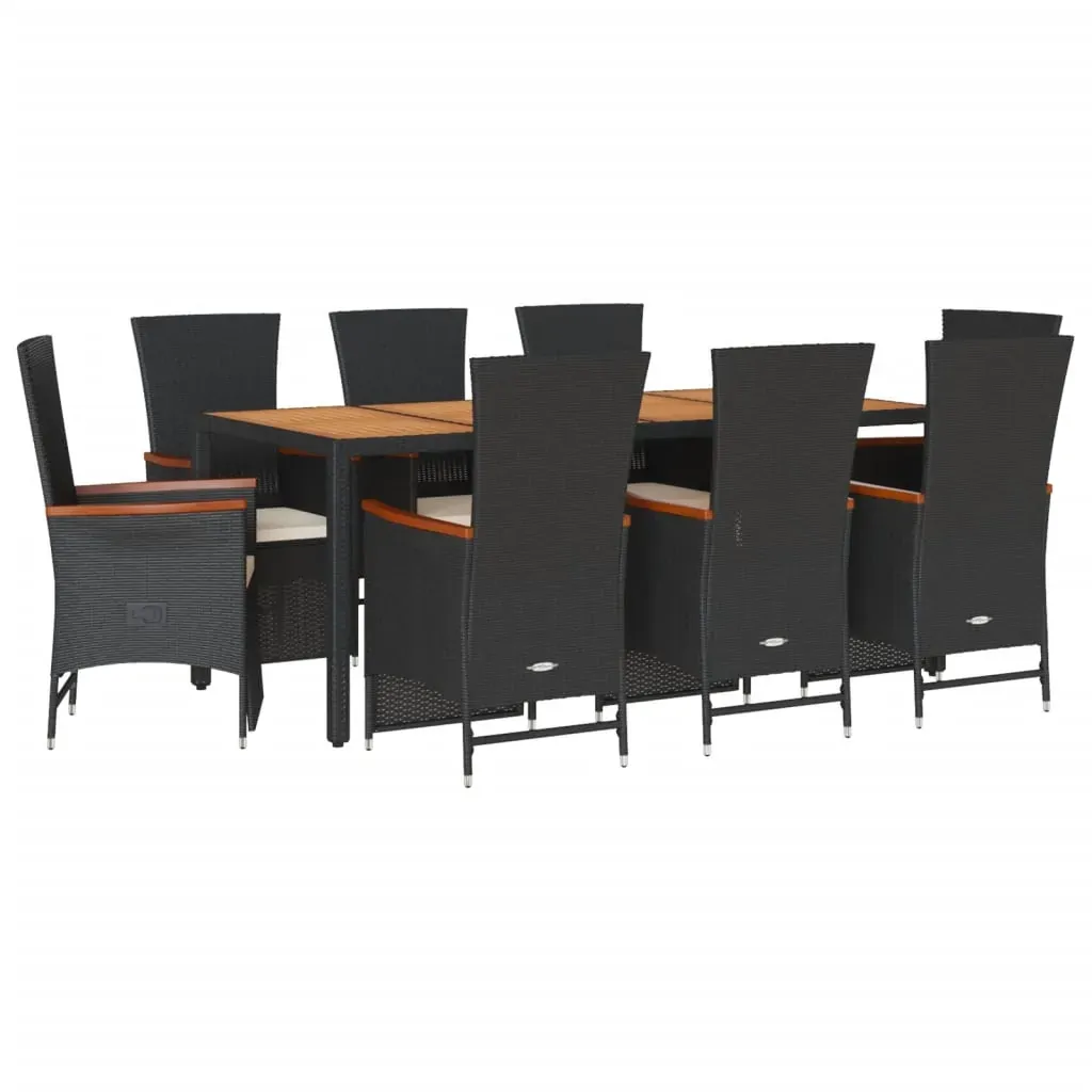 9 Piece Garden Dining Set with Cushions Black Poly Rattan Price