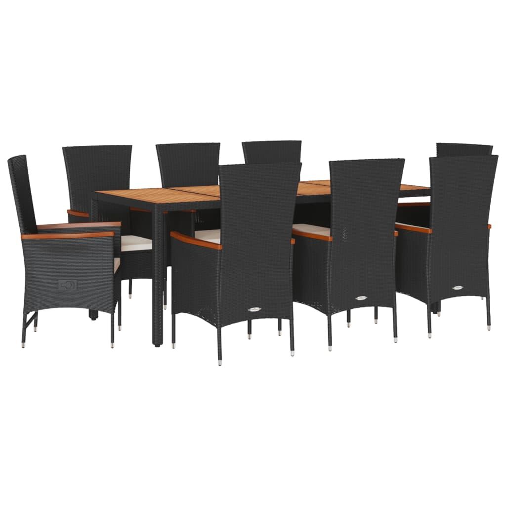 9 Piece Garden Dining Set with Cushions Black Poly Rattan Price