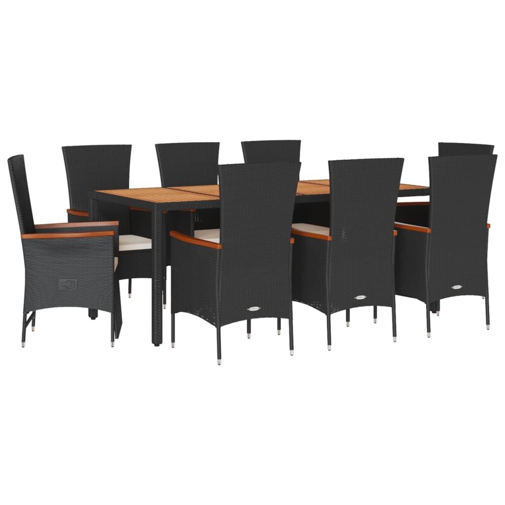 9 Piece Garden Dining Set with Cushions Black Poly Rattan Price