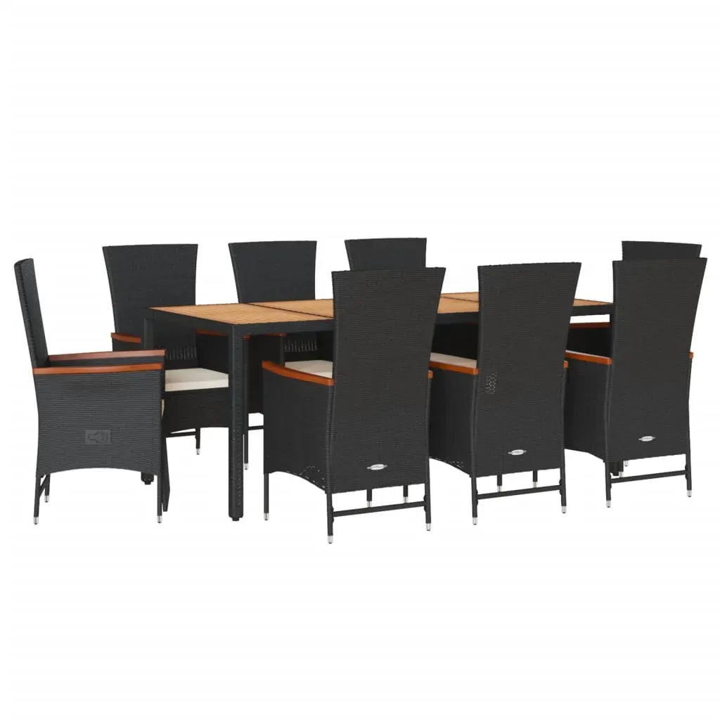 9 Piece Garden Dining Set with Cushions Black Poly Rattan Price