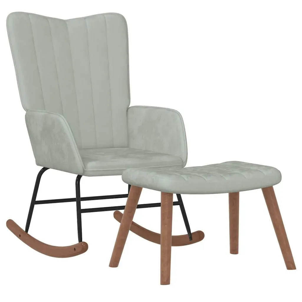 Rocking Chair with a Stool Light Grey Velvet Price