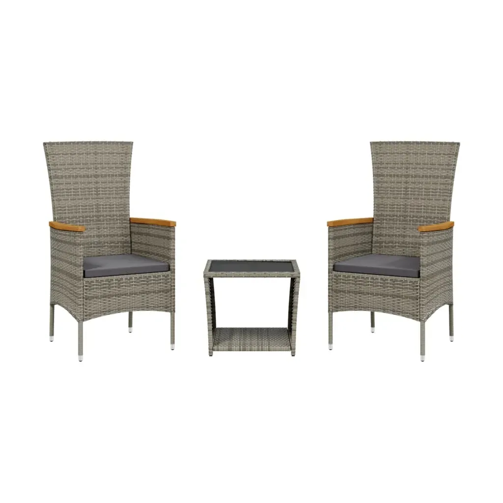 3 Piece Garden Dining Set with Cushions Grey Poly Rattan Price