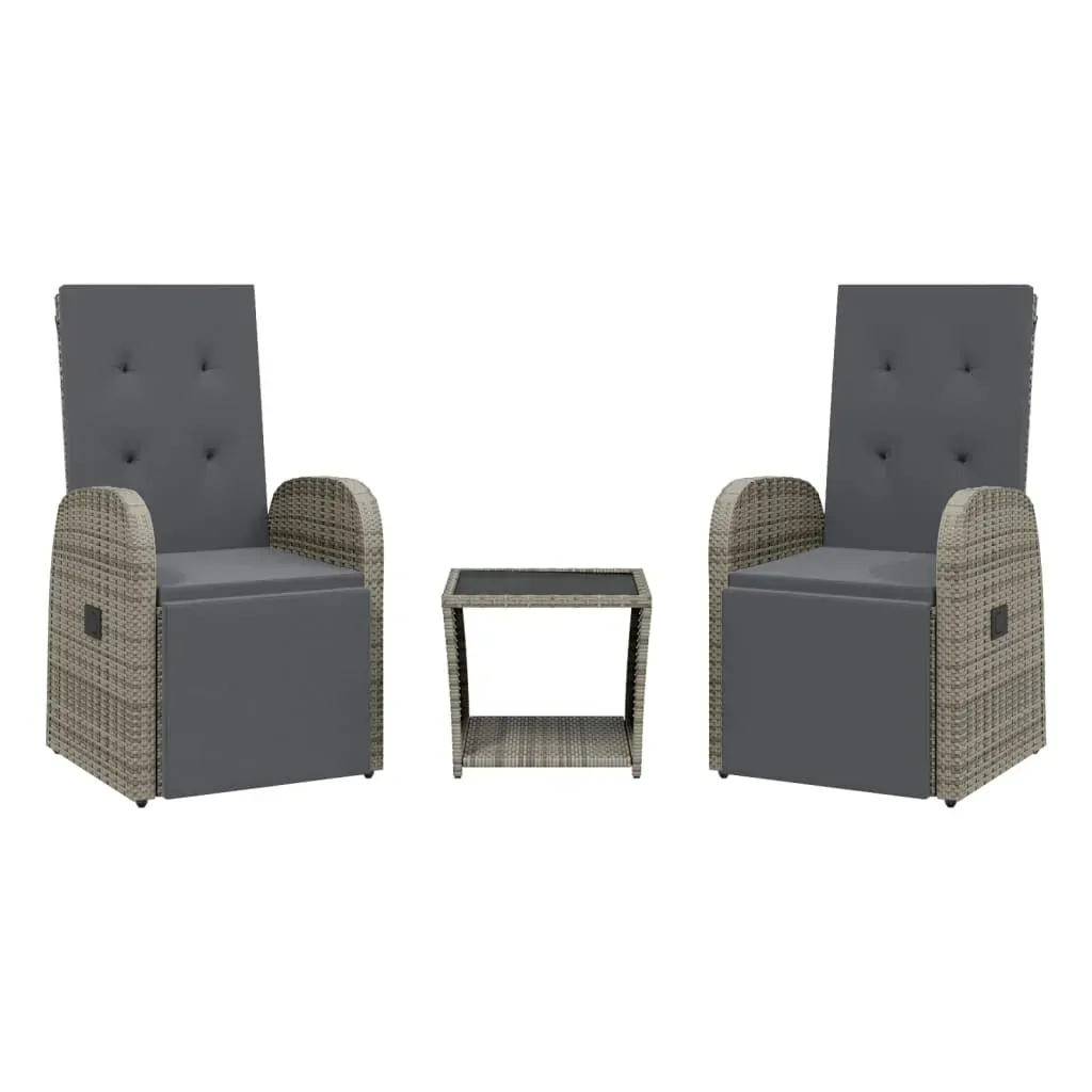 3 Piece Garden Dining Set with Cushions Grey Poly Rattan Price