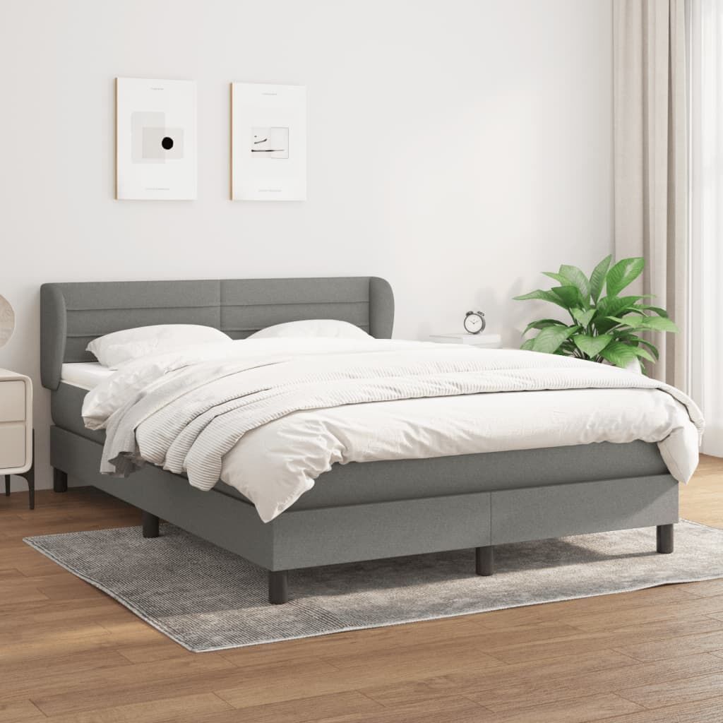 Box Spring Bed with Mattress Dark Grey 137x187 cm Double Size Fabric Price