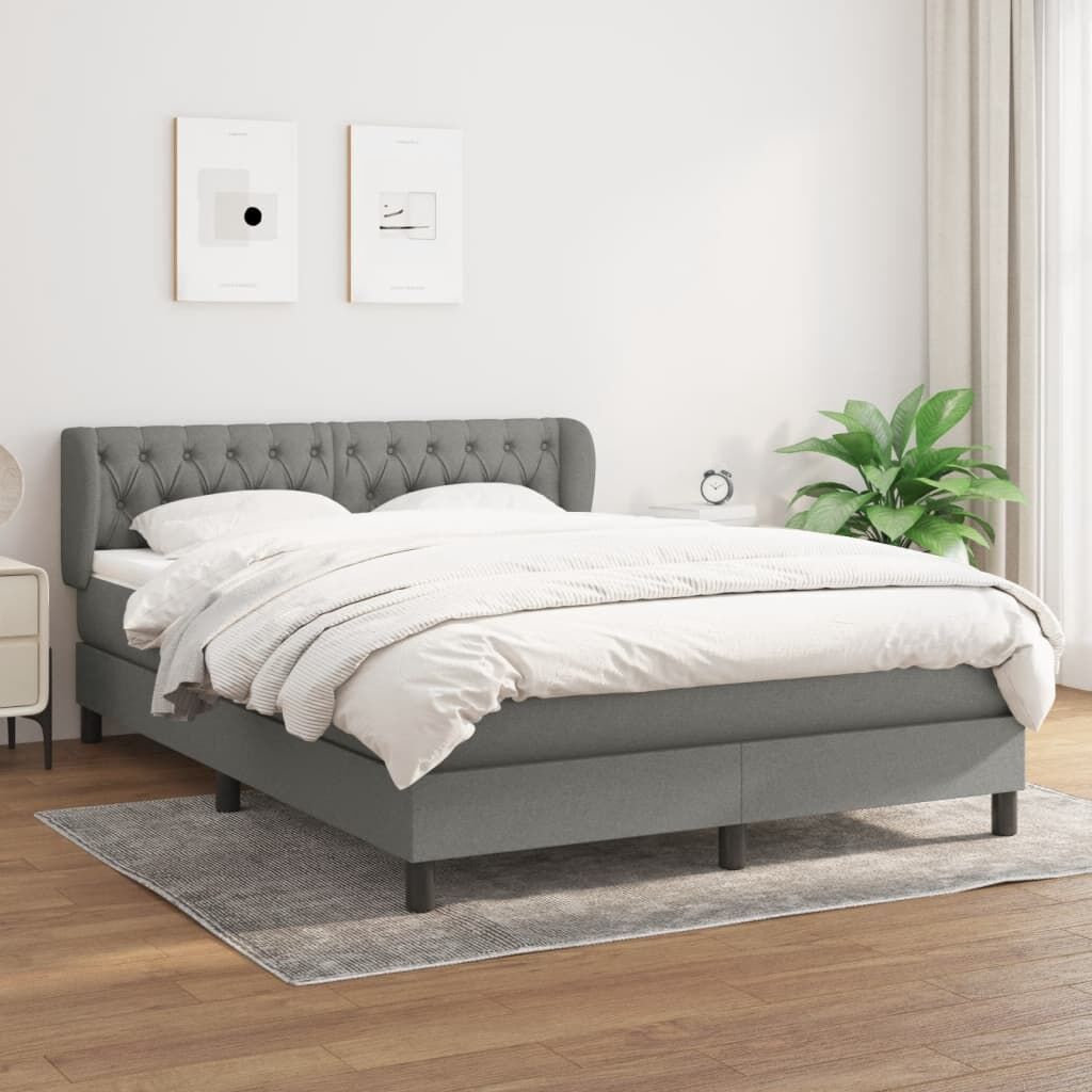 Box Spring Bed with Mattress Dark Grey 153x203 cm Queen Size Fabric Price