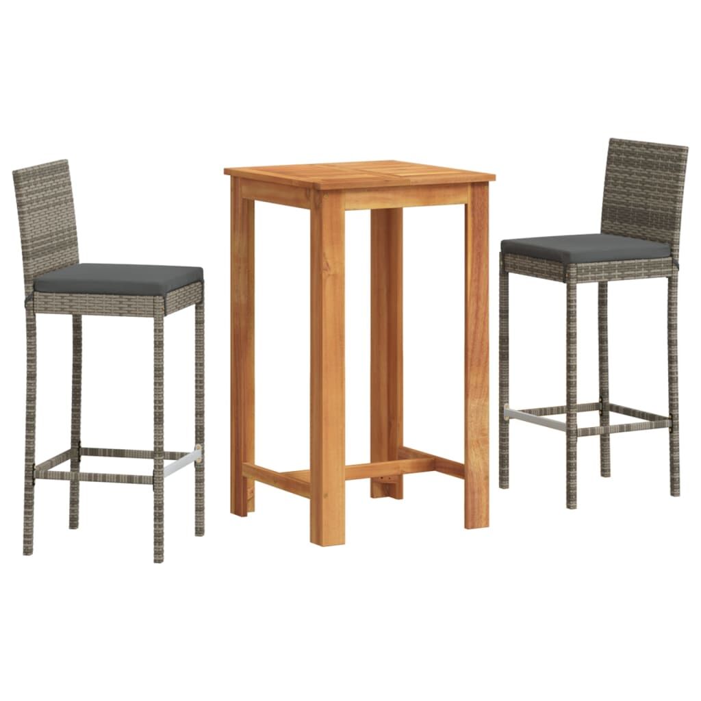 3 Piece Garden Bar Set Grey Solid Wood Acacia and Poly Rattan Price
