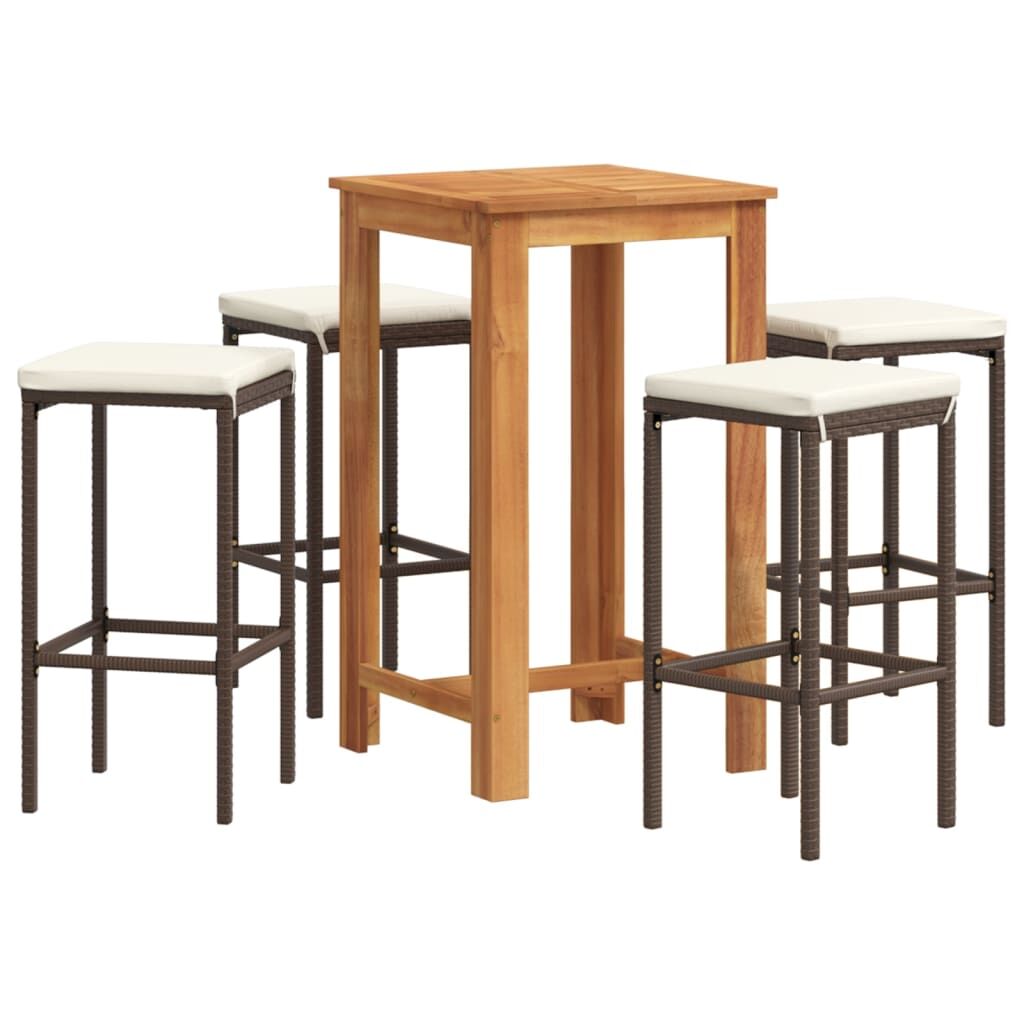 5 Piece Garden Bar Set Brown Solid Wood Acacia and Poly Rattan Price