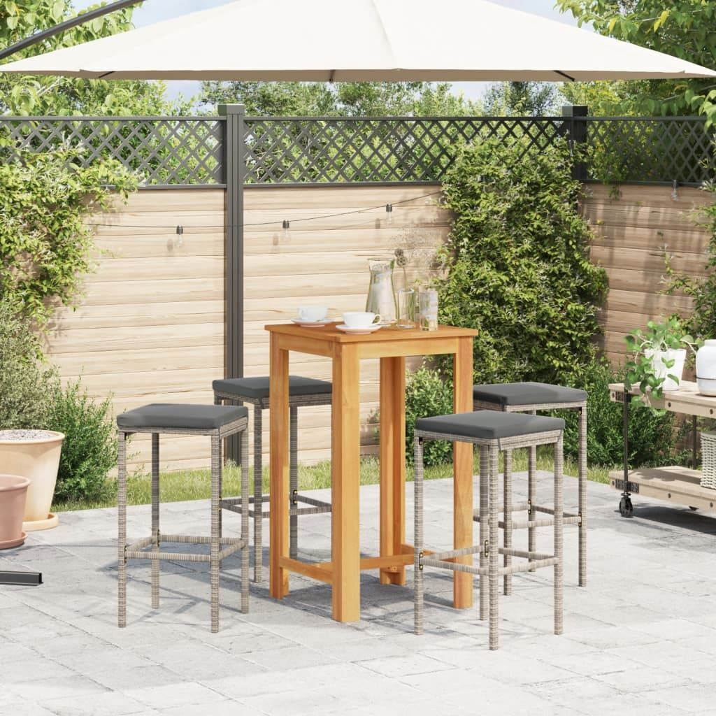 5 Piece Garden Bar Set Grey Solid Wood Acacia and Poly Rattan Price