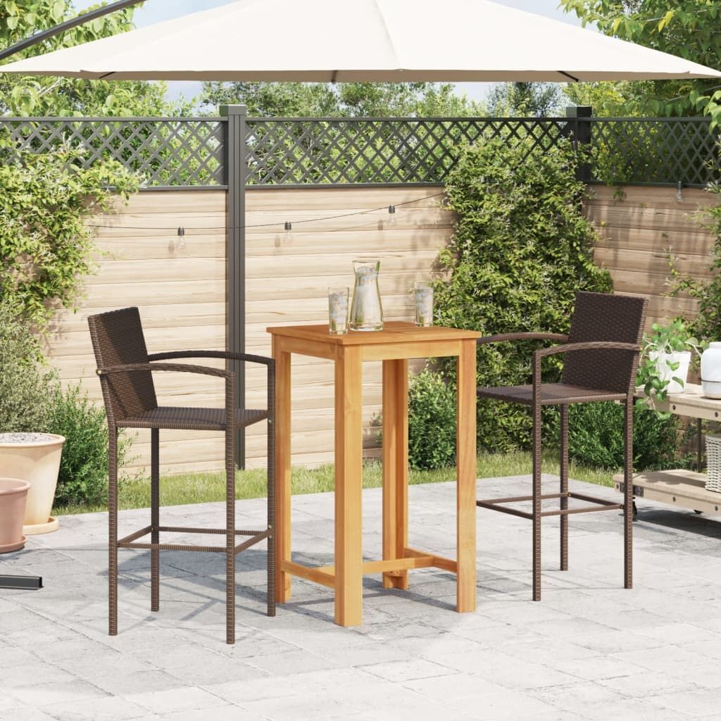 3 Piece Garden Bar Set Brown Solid Wood Acacia and Poly Rattan Price