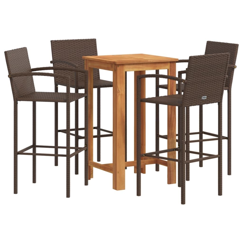 5 Piece Garden Bar Set Brown Solid Wood Acacia and Poly Rattan Price