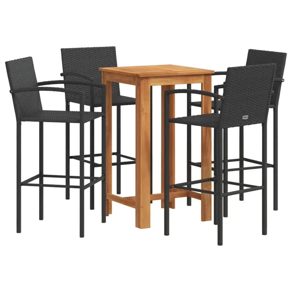 5 Piece Garden Bar Set Black Solid Wood Acacia and Poly Rattan Price