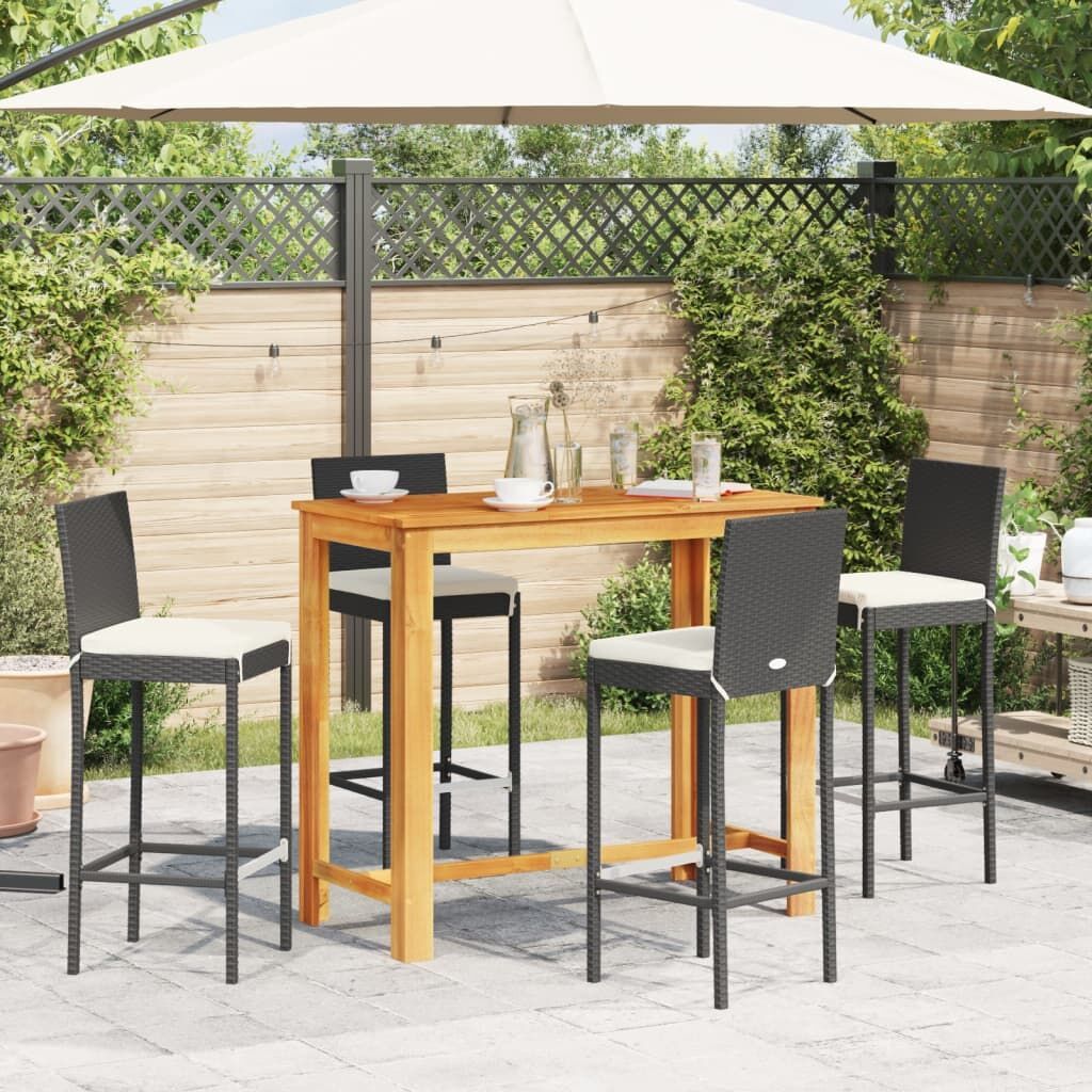 5 Piece Garden Bar Set Black Solid Wood Acacia and Poly Rattan Price