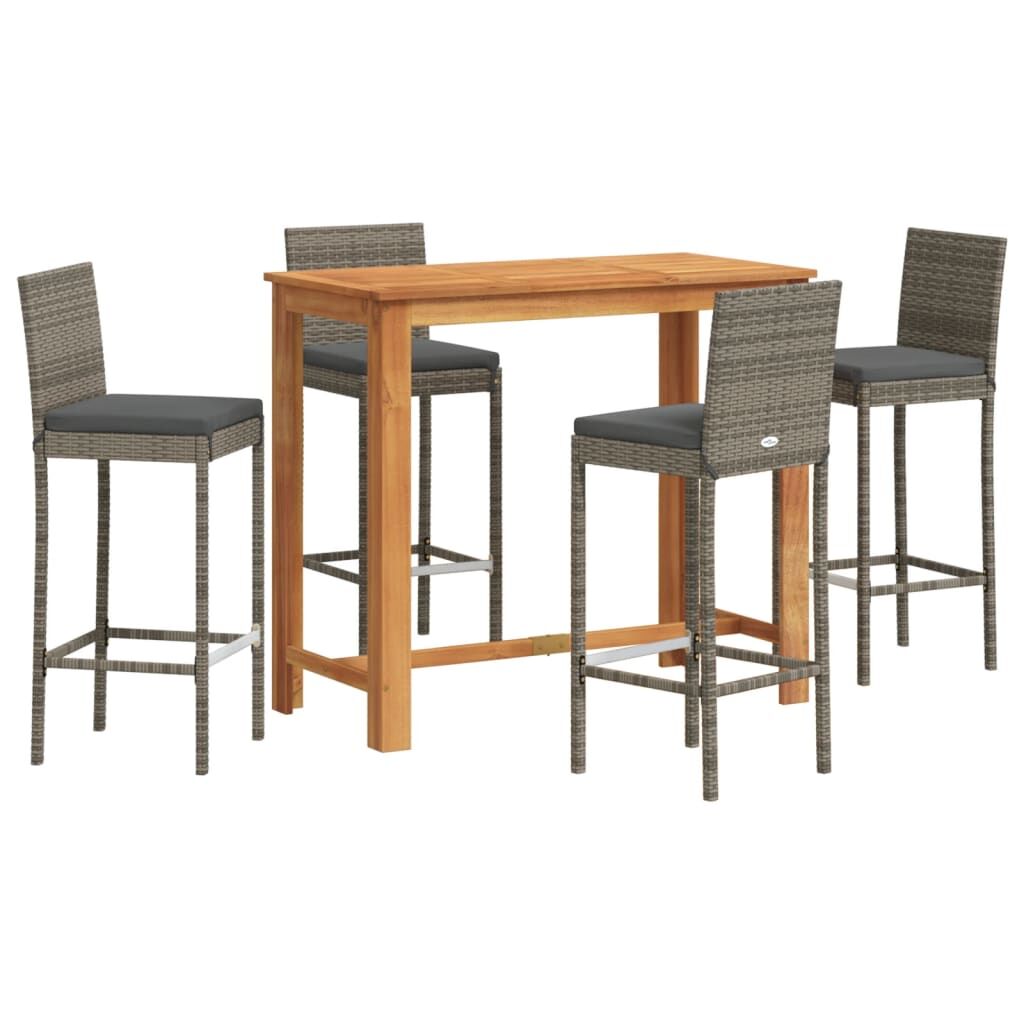 5 Piece Garden Bar Set Grey Solid Wood Acacia and Poly Rattan Price