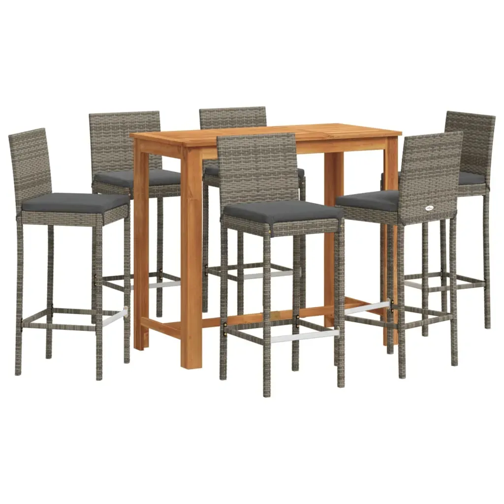 7 Piece Garden Bar Set Grey Solid Wood Acacia and Poly Rattan Price