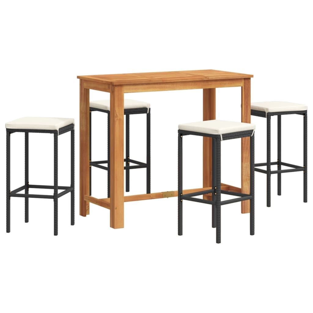 5 Piece Garden Bar Set Black Solid Wood Acacia and Poly Rattan Price