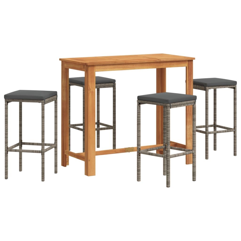 5 Piece Garden Bar Set Grey Solid Wood Acacia and Poly Rattan Price
